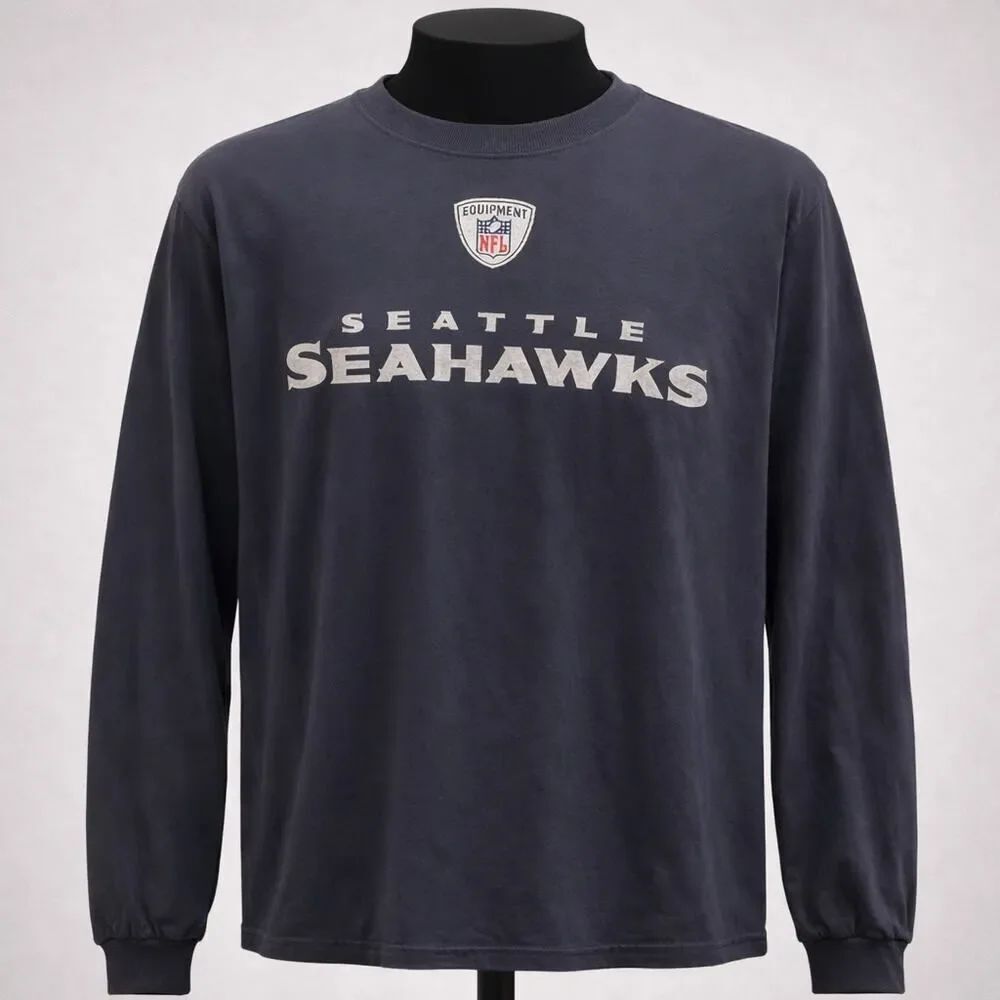 Reebok Seattle Seahawks Navy Blue Long Sleeve NFL Football Shirt T-Shirt XL